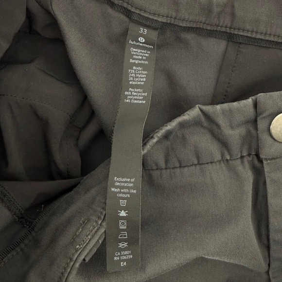Lululemon Mens Size 33 Commission Pant Classic "Swift Cotton" Melanite Gray - Picture 4 of 7